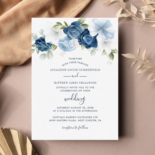 Budget Botanical Dusty Blue Floral Wedding Invite