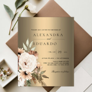 Budget Botanical Elegance Golden Wedding Invite 