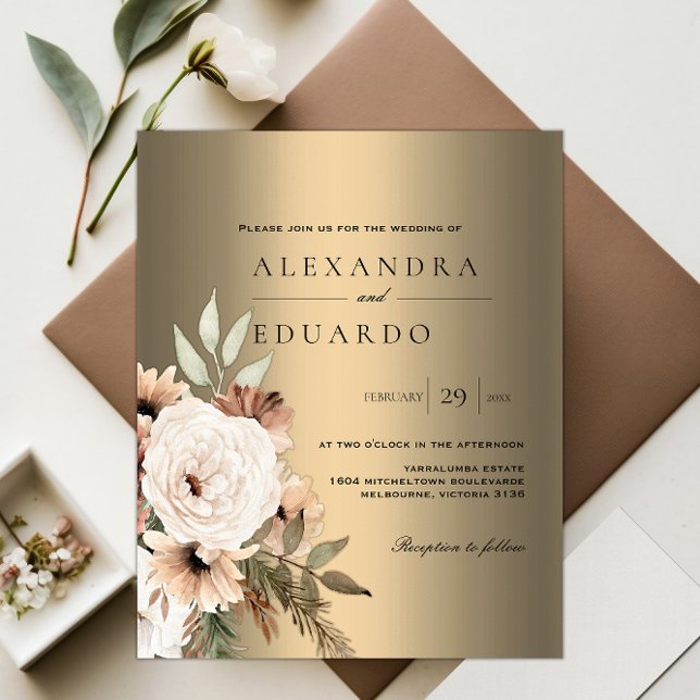 Budget Botanical Elegance Golden Wedding Invite  Flyer (Creator Uploaded)