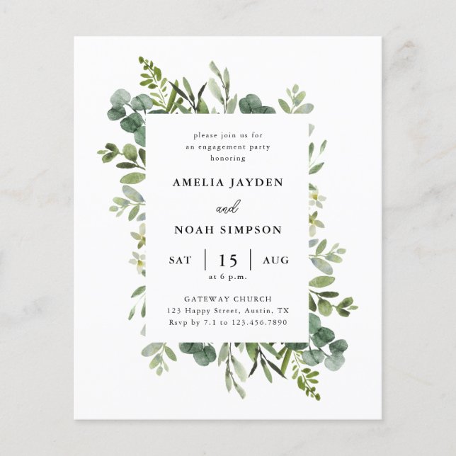 Budget Botanical Engagement Party Invitation (Front)