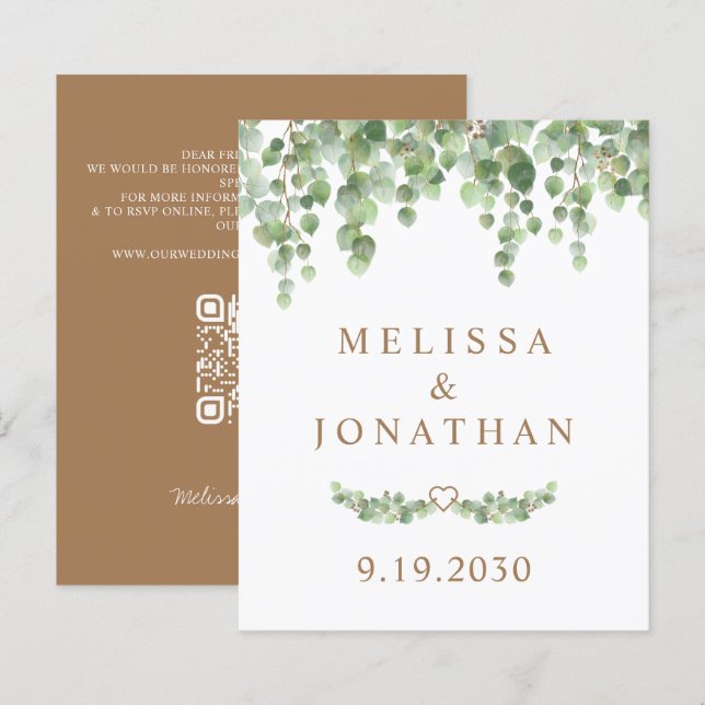 Budget Botanical Eucalyptus QR Code Wedding Invite (Front/Back)