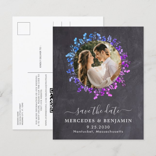 Budget Botanical Eucalyptus QR Save The Date Photo (Front/Back)