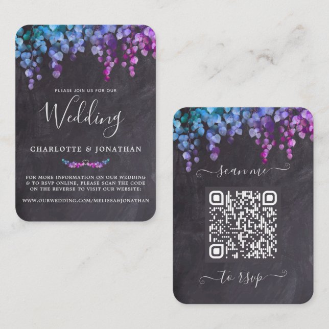 Budget Botanical Eucalyptus Slate QR Code Wedding Note Card (Front/Back)
