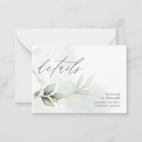 budget botanical eucalyptus wedding details note card