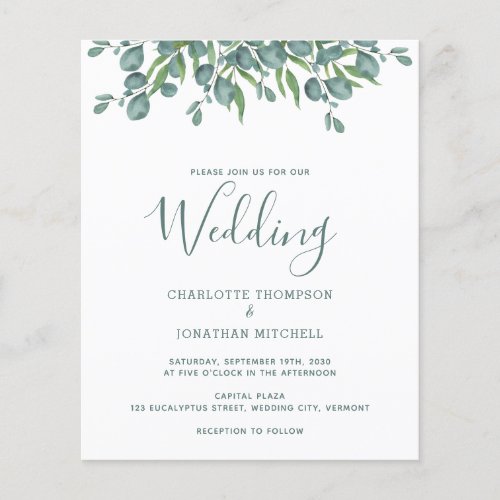 Budget Botanical Eucalyptus Wedding Invitation