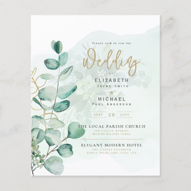 Budget Botanical Eucalyptus Wedding INVITE (Front)