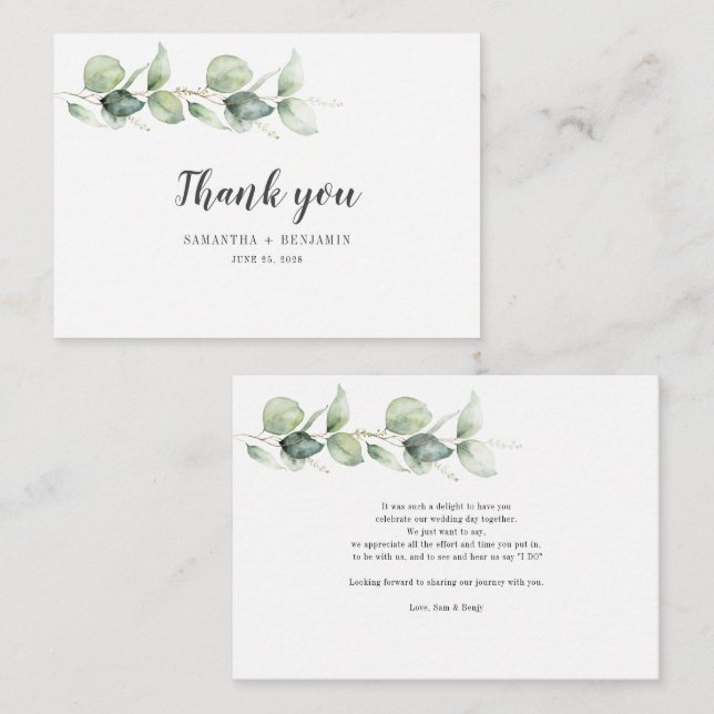 Budget Botanical Eucalyptus Wedding Thank You Card (Front/Back)