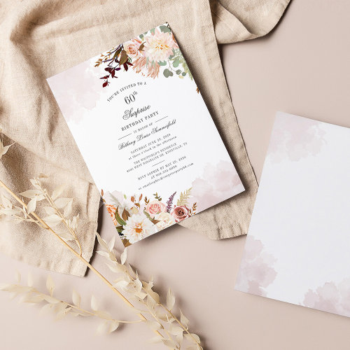 Budget Botanical Floral 60th Birthday Party Invite