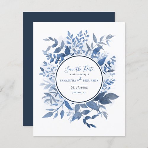 Budget Botanical Foliage Navy Blue Save the Date