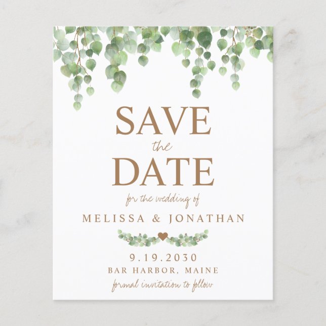 Budget Botanical Foliage Save The Date Postcard (Front)