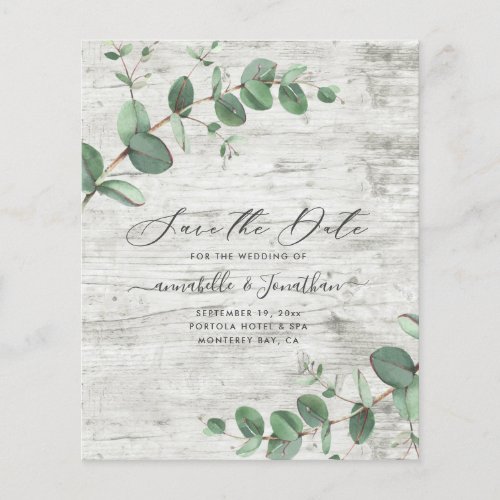 budget botanical foliage white wood Save The Date Flyer