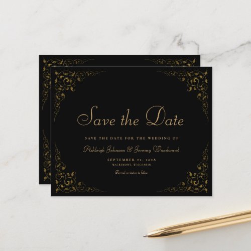 Budget Botanical Frame Black Gold Save the Date