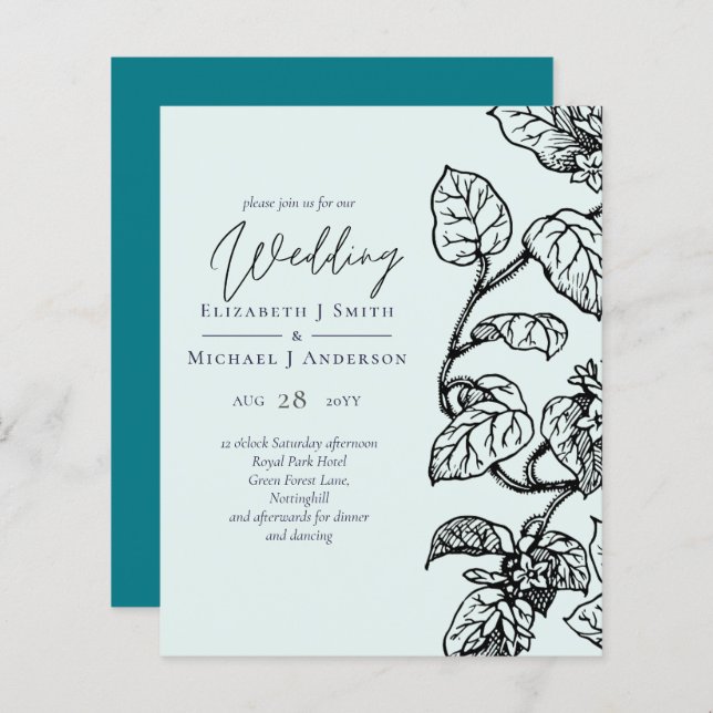 BUDGET Botanical Garden Leaves Wedding Invite (Front/Back)