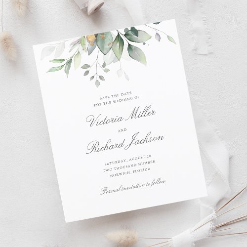 Budget Botanical Gold Greenery Save The Date