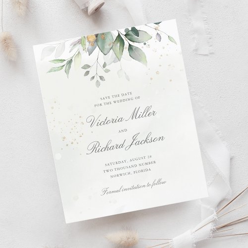 Budget Botanical Gold Greenery Save The Date