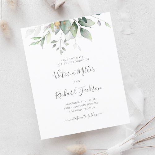 Budget Botanical Gold Greenery Save The Date