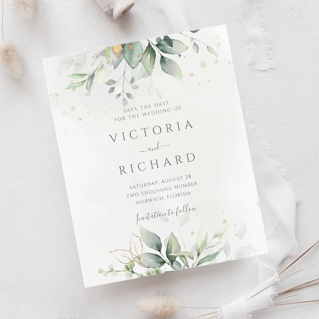 Budget Botanical Gold Greenery Save The Date (Creator Uploaded)