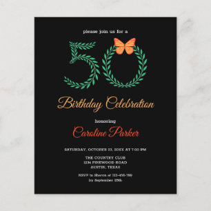 Budget Botanical Greenery 50th Birthday Invitation