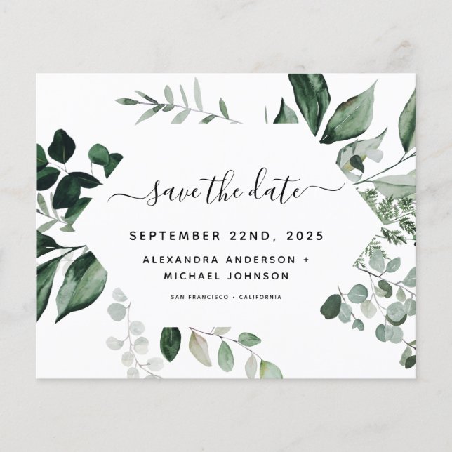 Budget Botanical Greenery Foliage Wedding Flyer (Front)