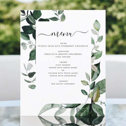 Budget Botanical Greenery Foliage Wedding Menu