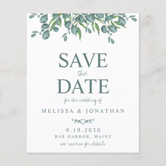 Budget Botanical Greenery QR Code Save The Date (Front)