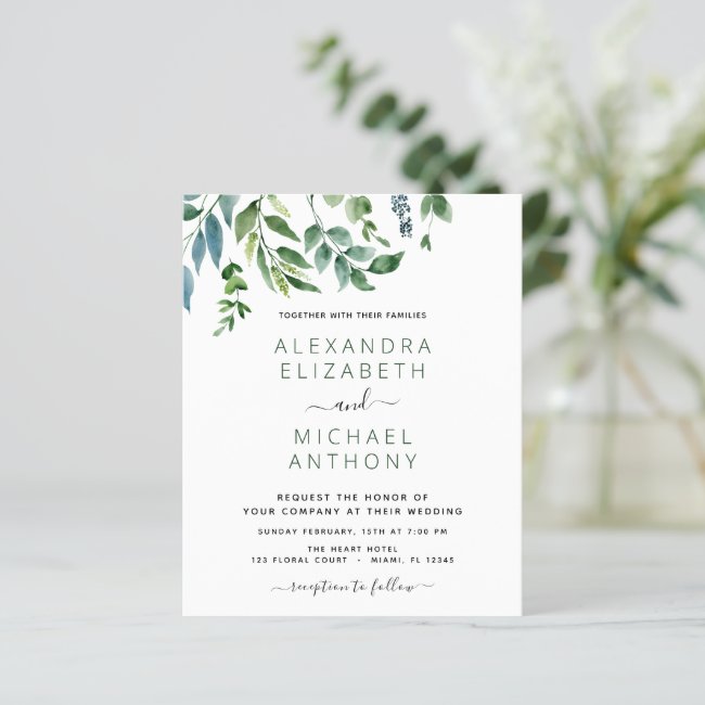 Budget Botanical Greenery Wedding Invitations