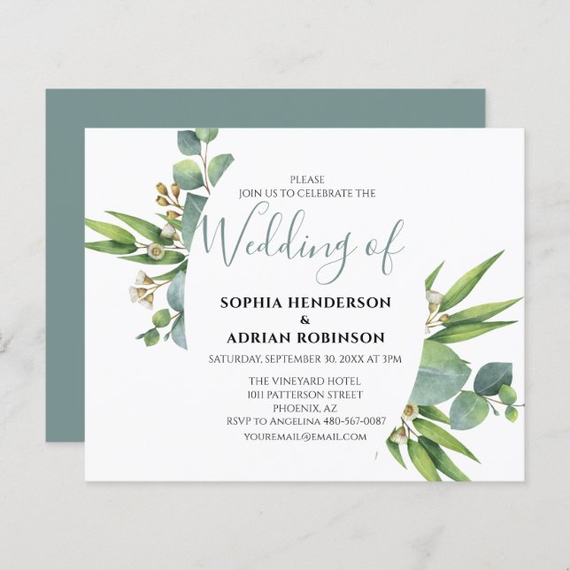 Budget Botanical Greenery Wedding Invitations (Front/Back)