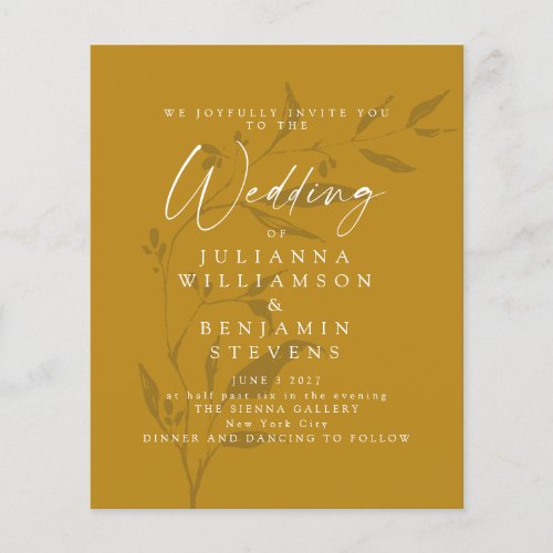 Budget Botanical Mustard Boho Wedding Invite