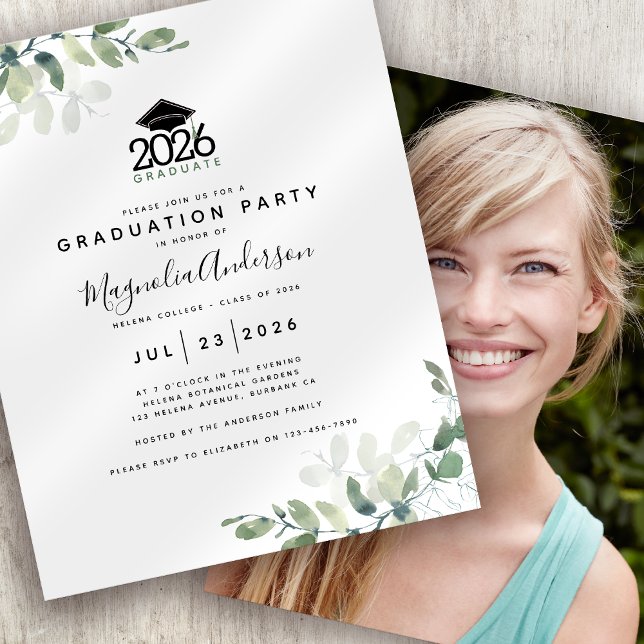 BUDGET Botanical Photo Graduation Party Invitation (Creator Uploaded)