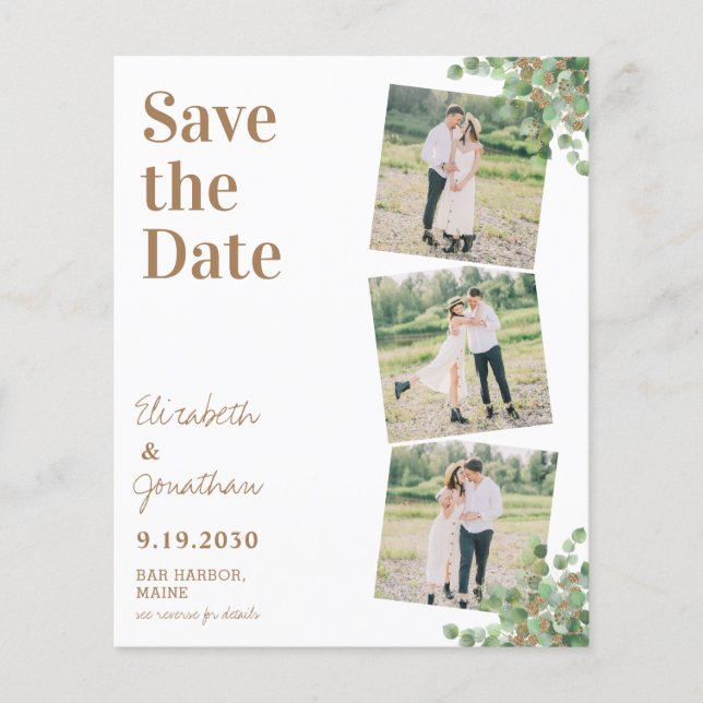 Budget Botanical Photo QR Code Save The Date (Front)
