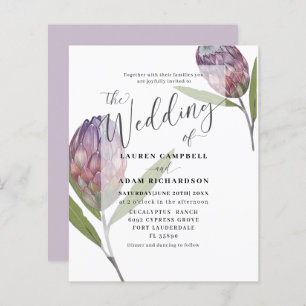 Budget Botanical Protea Purple Wedding Invitation