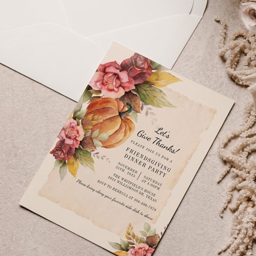 Budget Botanical Pumpkin Friendsgiving Invitation