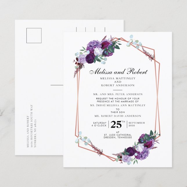 Budget Botanical Purple Floral Geometric Wedding (Front/Back)