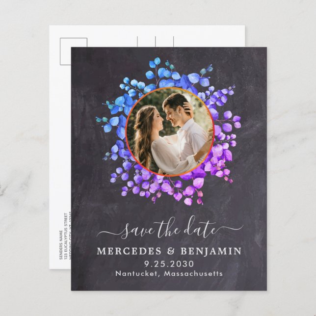 Budget Botanical QR Code Slate Save The Date Photo (Front/Back)