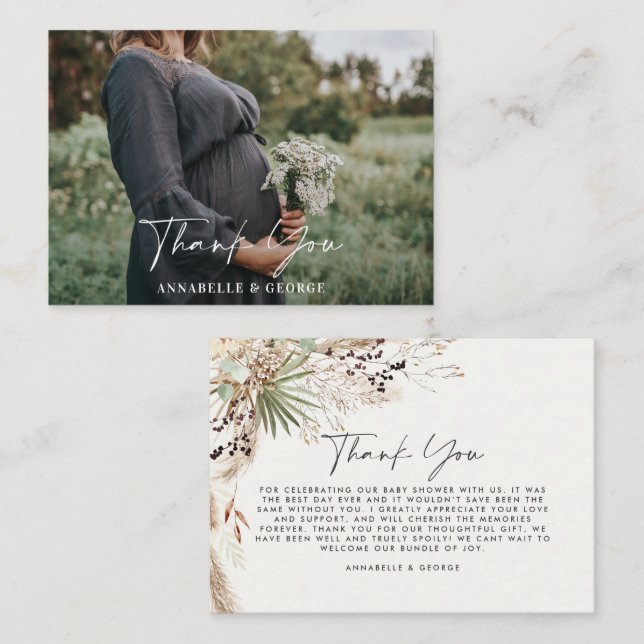 Budget botanical simple baby shower photo thankyou enclosure card (Front/Back)