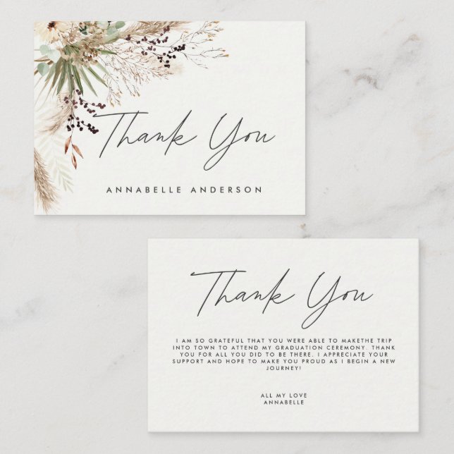 Budget botanical simple graduation thank you enclosure card (Front/Back)