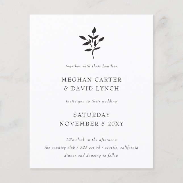 Budget Botanical Simple Wedding Invitation (Front)