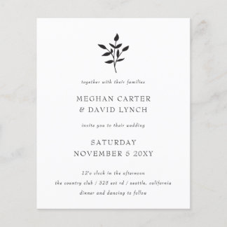 Budget Botanical Simple Wedding Invitation