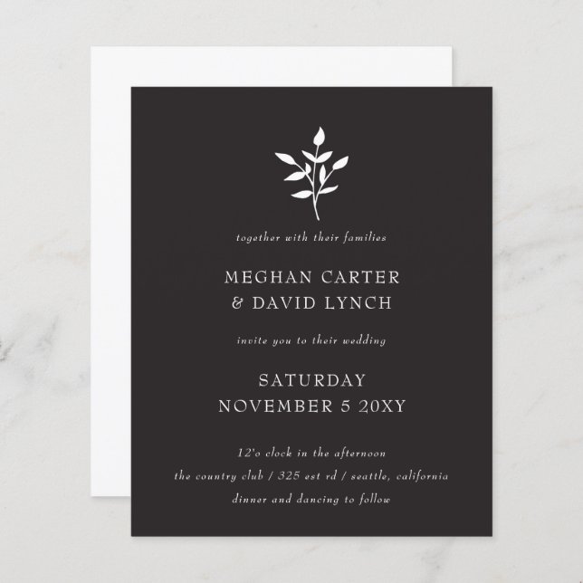 Budget Botanical Simple Wedding Invitation (Front/Back)