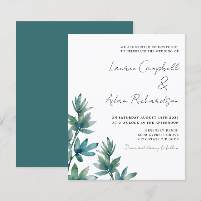 Budget Botanical Watercolor Foliage Wedding (Front/Back)