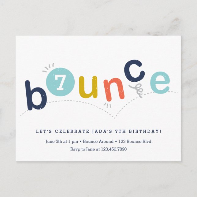 Budget Bounce Birthday Party Invitation Postcard (Front)