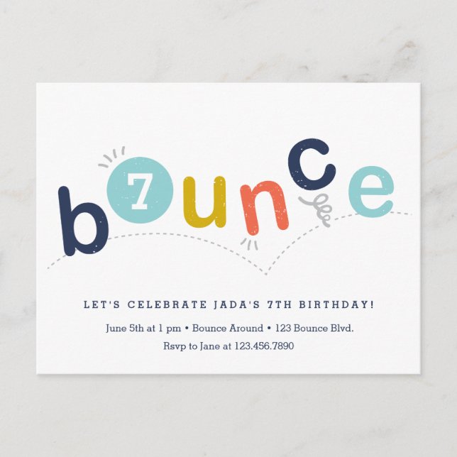 Budget Bounce Birthday Party Invitation Postcard (Front)