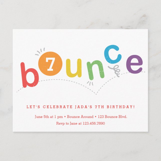 Budget Bounce Kids Age Birthday Party Invitation Postcard (Front)