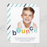 Budget Bounce Kids Birthday Party Invitations<br><div class="desc">A modern kids birthday party invitation with colorful bounce typography and personalized age and photo. Click the edit button to customize this design.</div>
