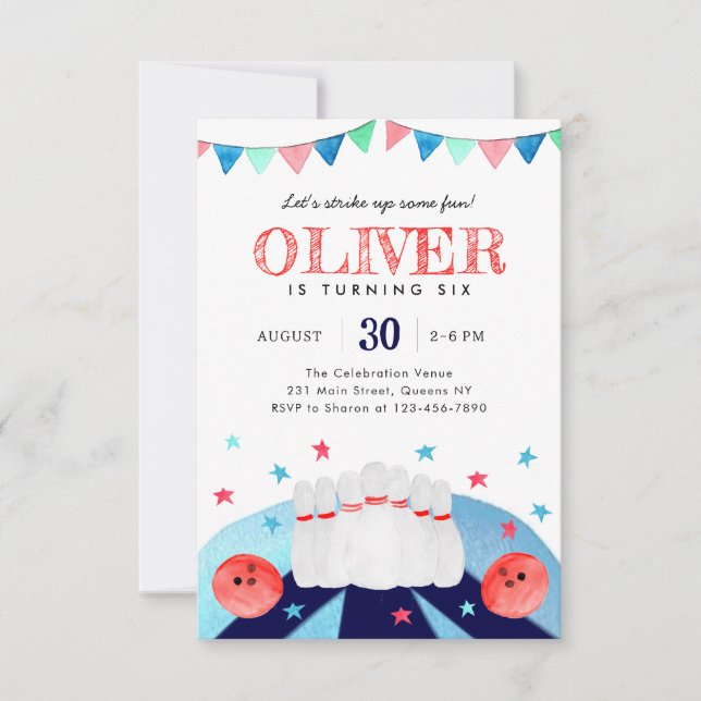 Budget Bowling Birthday Party Strike Up Some Fun Note Card (Front)