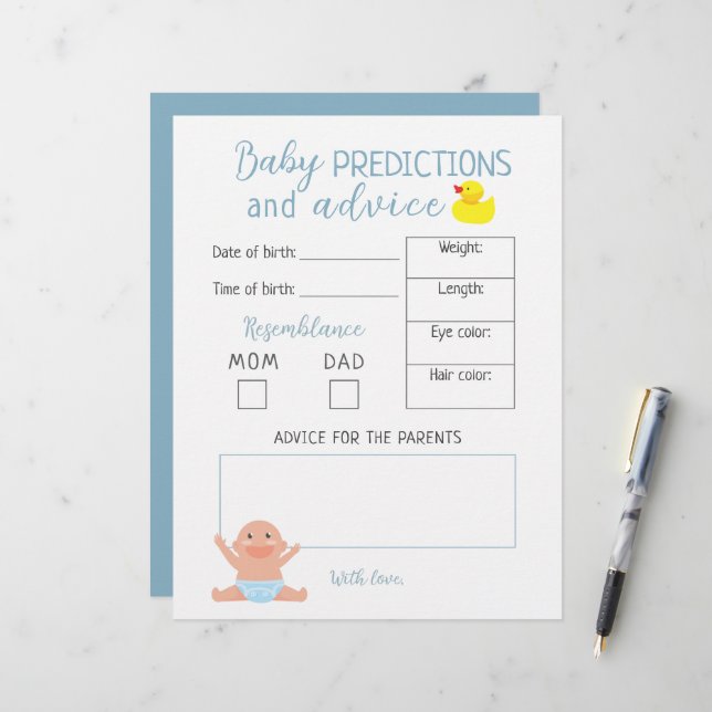 Budget Boy Baby Predictions And Advice Quiz Game (Front/Back In Situ)