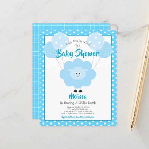 Budget Boy Baby Shower Cute Blue Lamb Invitation 