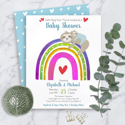 Budget Boy Baby Shower Sloth Rainbow Invitation