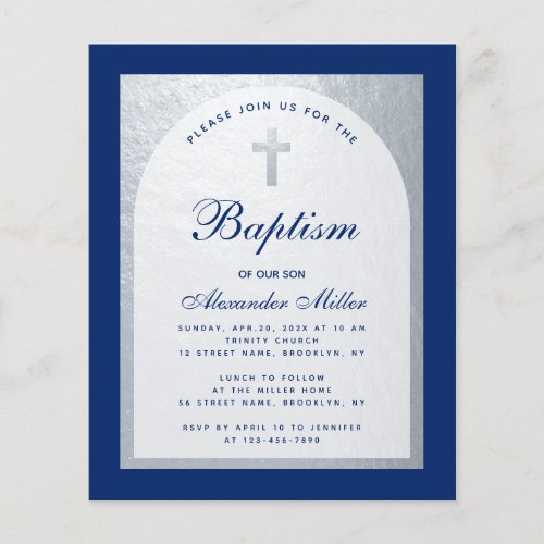 Budget Boy Baptism Royal Blue Silver Invitation