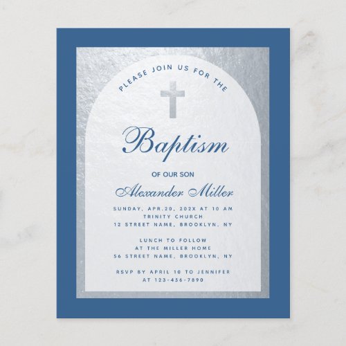 Budget Boy Baptism Silver Classic Blue Invitation